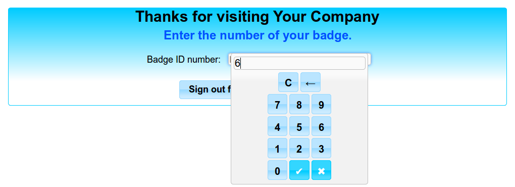 T.C.E.D.I. Open Visitors Management System - Exit form fill in thanks to the integrated touch virtual keyboard (optional)